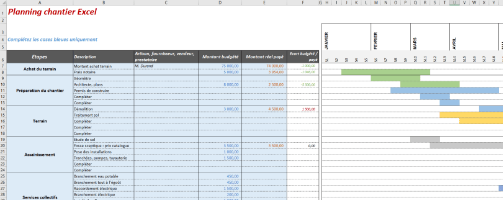Tableau Excel suivi de chantier gratuit 