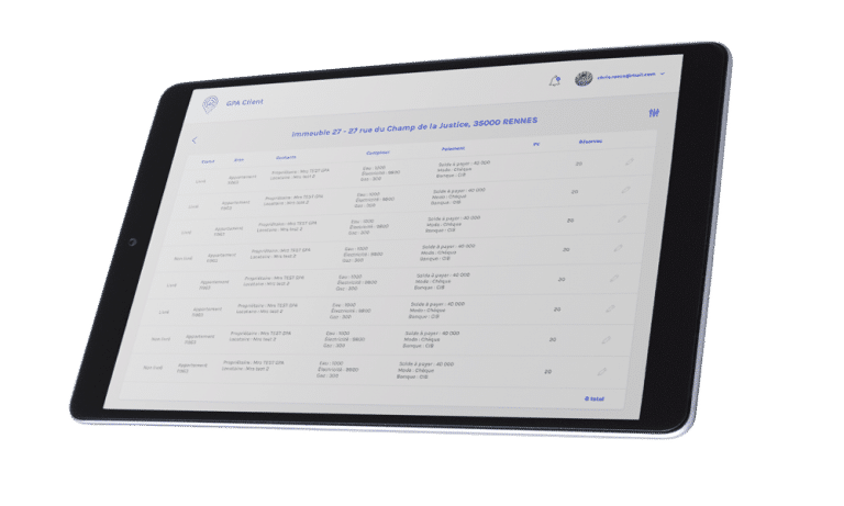 Tablette verticale Batiscript GPA Client infos propriété